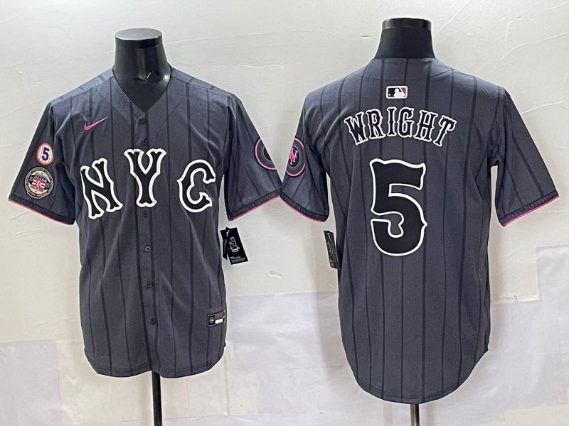 Men 2025 New York Mets 5 Wright Grey Game Nike MLB Jersey style 08